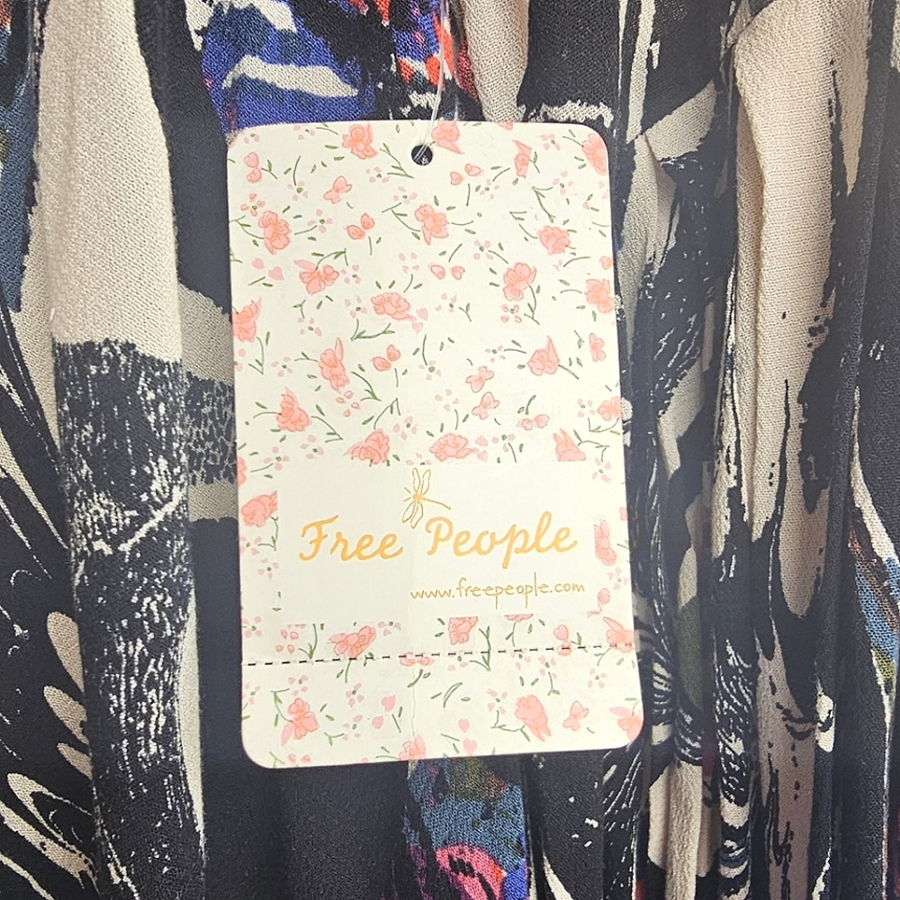 Free People Womens Drift Away Black Abstract Print Open Shoulder Tunic Dress M - Picture 8 of 15